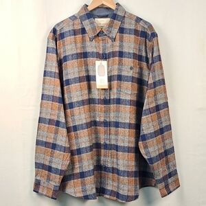 Weatherproof Vintage Plaid Flannel Shirt XXL Brown Blue Cotton Button Down